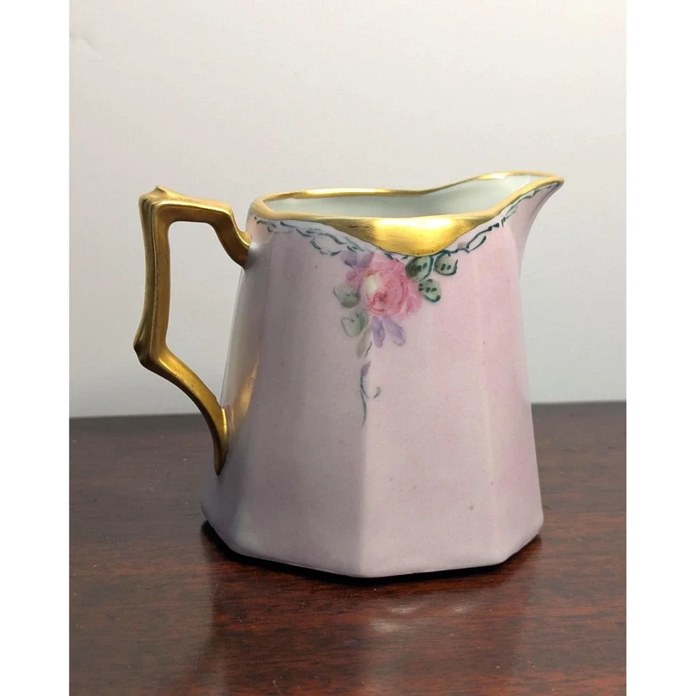 Vintage Trowbridge Lavender Porcelain Creamer Hand Painted Gold Trim Pitcher